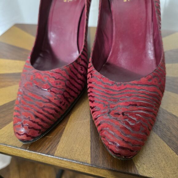 Smyth Bros Women 8.5N Textured Point Toe Leather Classic Pumps Red Italy Vintage - Picture 5 of 11